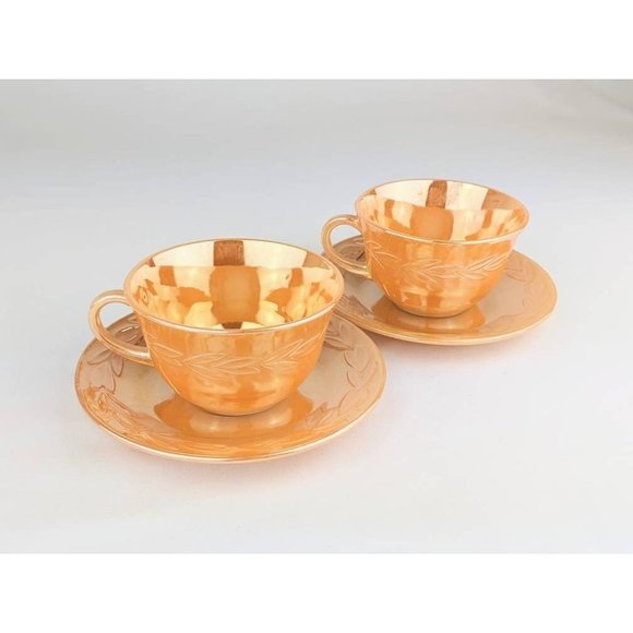 Luster Peach Cup and Saucer Set Vintage Orange Coffee Tea Cup & Saucer Fire King - Picture 3 of 10